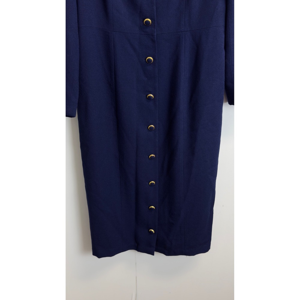 Vintage Talbots Navy Blue Wool Coat Dress Gold Buttons Size 12 Long Sleeve Midi - Picture 6 of 13